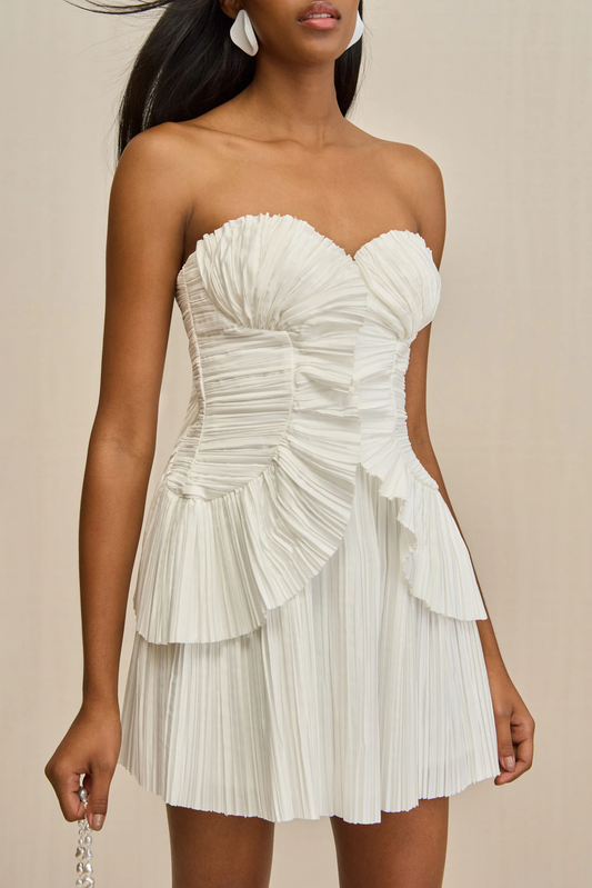 Charlique Pleated Strapless Mini Dress