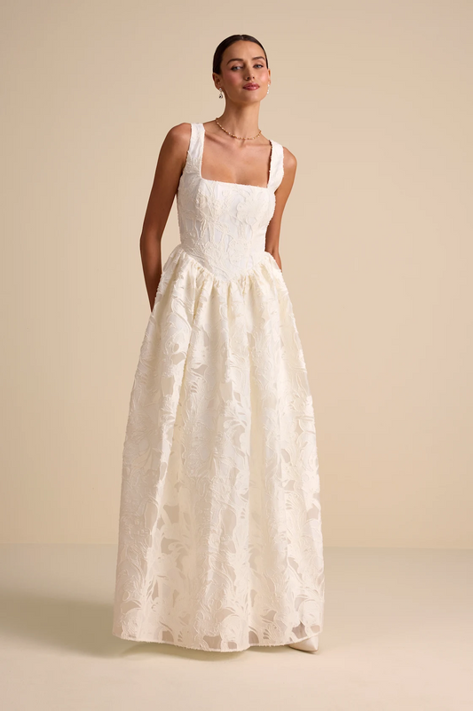Floral Jacquard Corset A-Line Maxi Dress