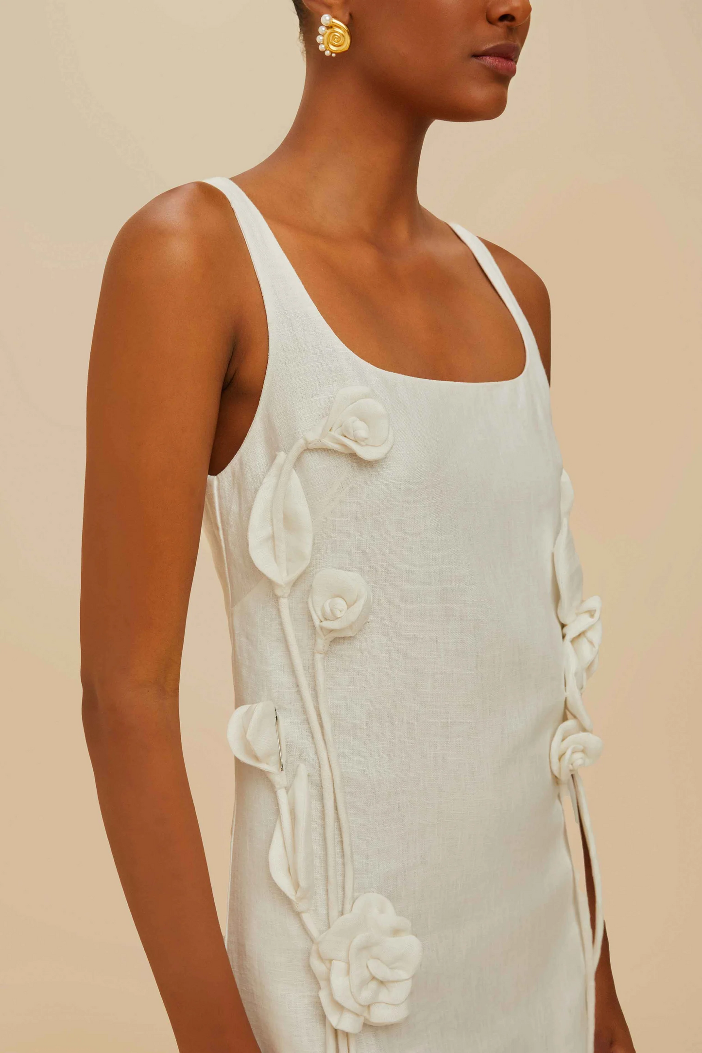 Farm Rio Off-White Sleeveless Premium Linen Mini Dress