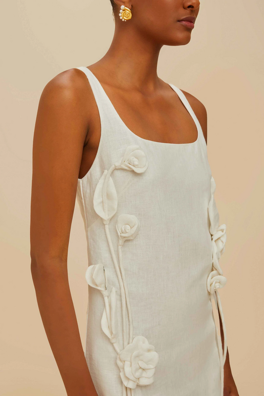 Farm Rio Off-White Sleeveless Premium Linen Mini Dress