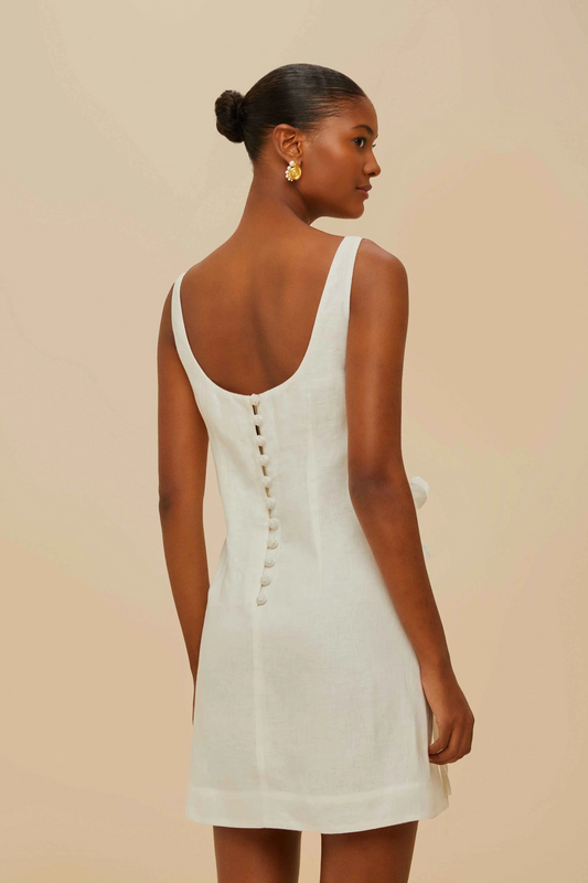 Farm Rio Off-White Sleeveless Premium Linen Mini Dress