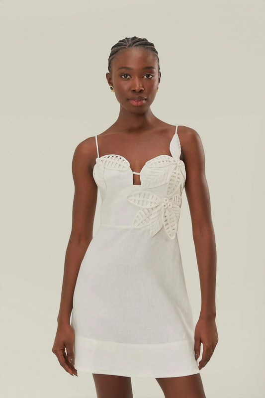White 3D Flower Mini Dress