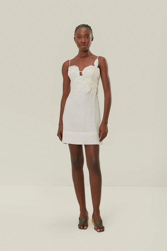 White 3D Flower Mini Dress