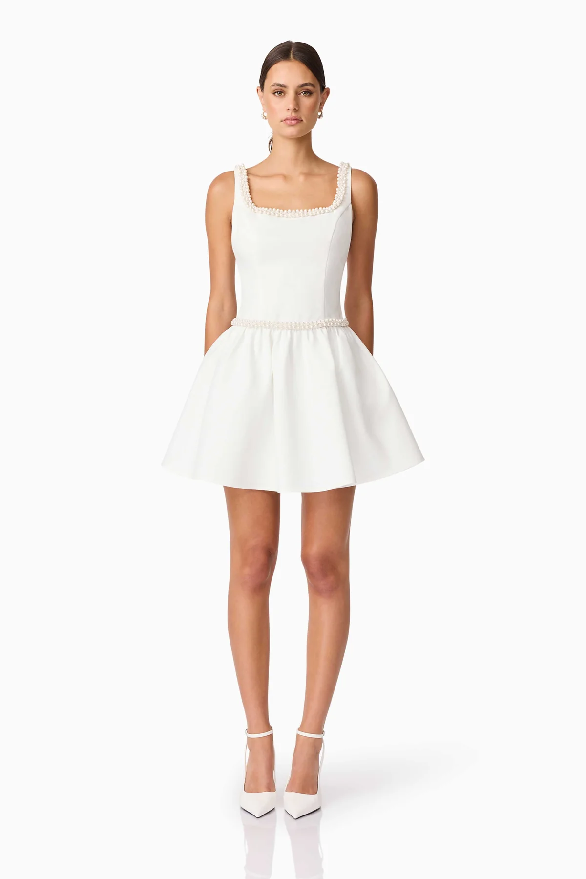 A-Line Pearl Trim Mini Dress