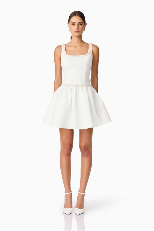 A-Line Pearl Trim Mini Dress