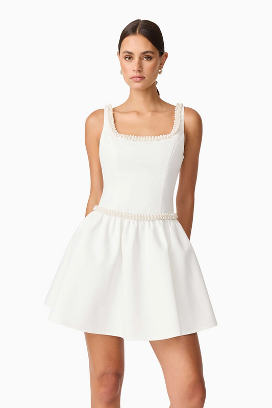 A-Line Pearl Trim Mini Dress