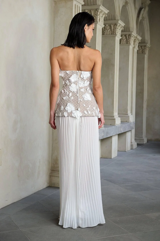 3D Floral Bodice Pleated Dress