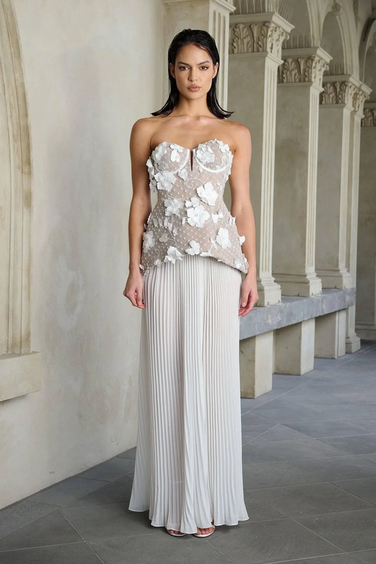 3D Floral Bodice Pleated Dress