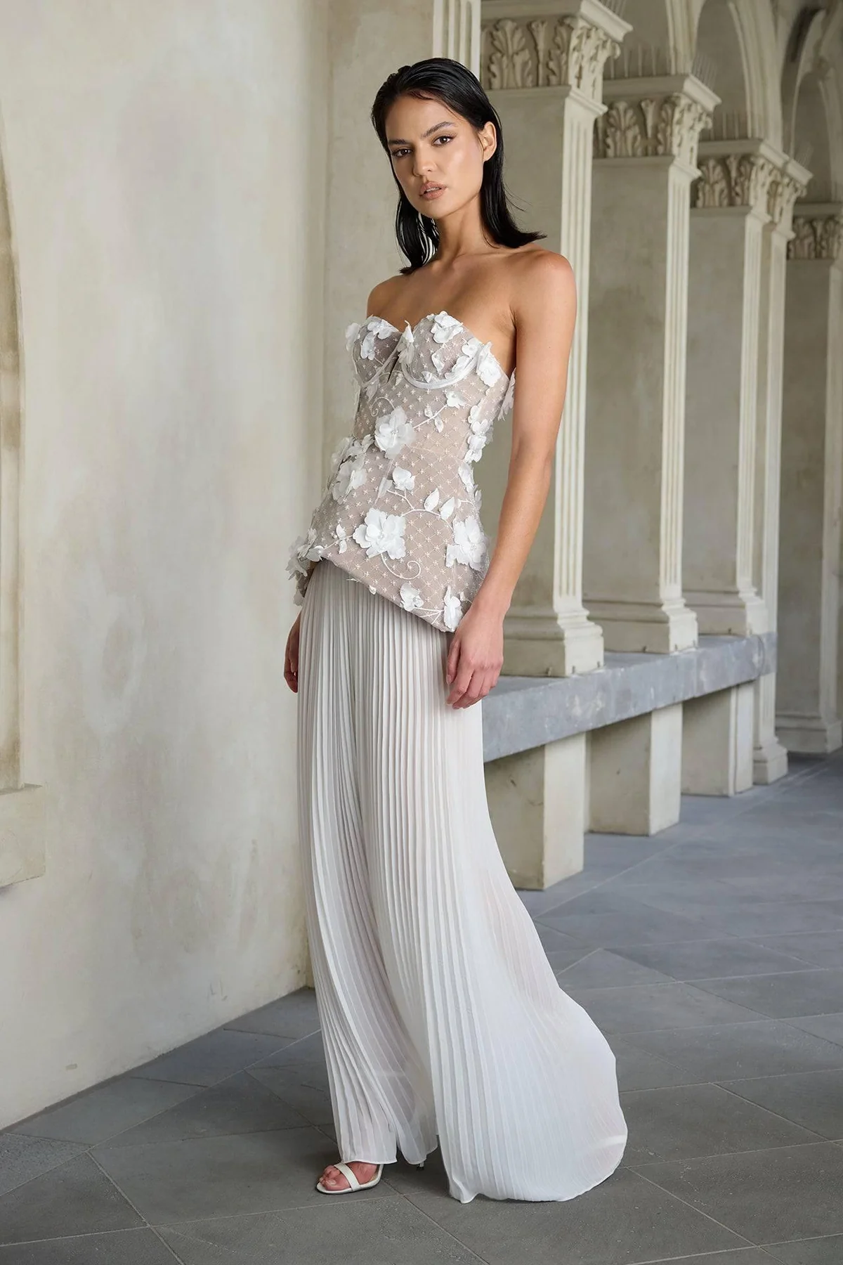 3D Floral Bodice Pleated Dress