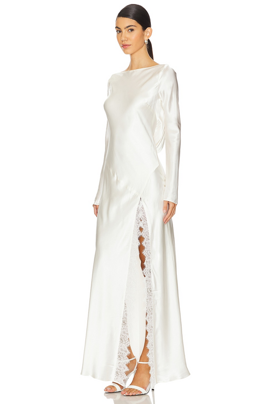 Silk Maxi Dress with Lace Slit