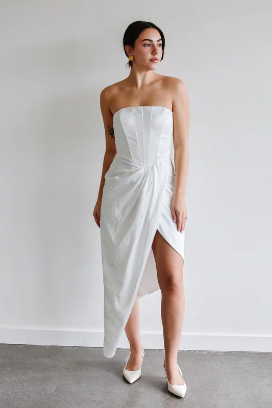 White Corset Midi Dress with Slit