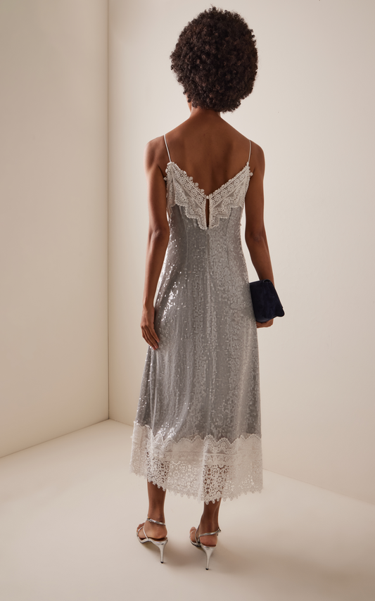 Light Blue Sequined Midi Dress