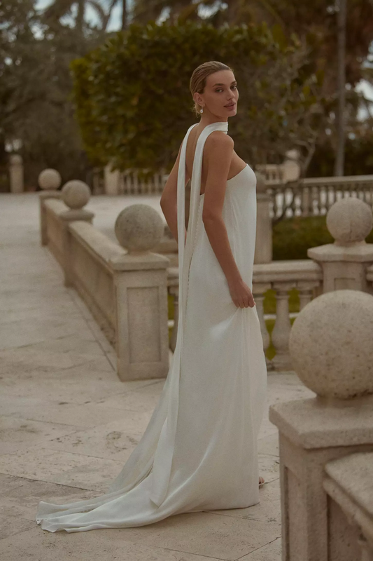 Strapless Sheath Gown with Neck Scarf