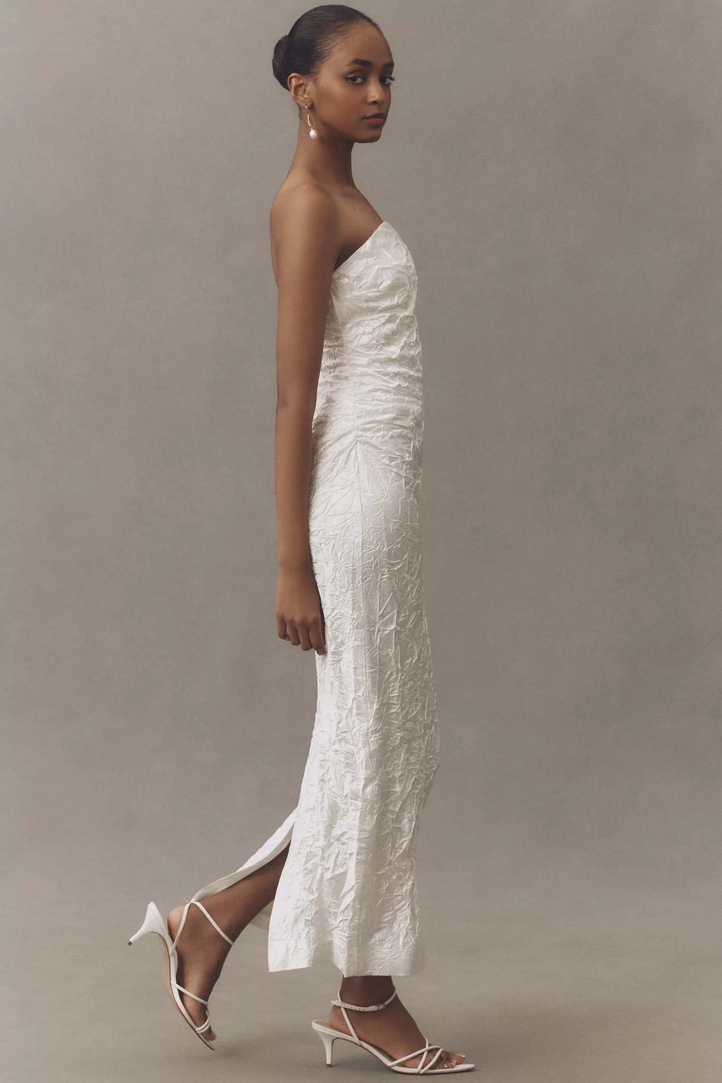 Crinkled Satin Midi Dress