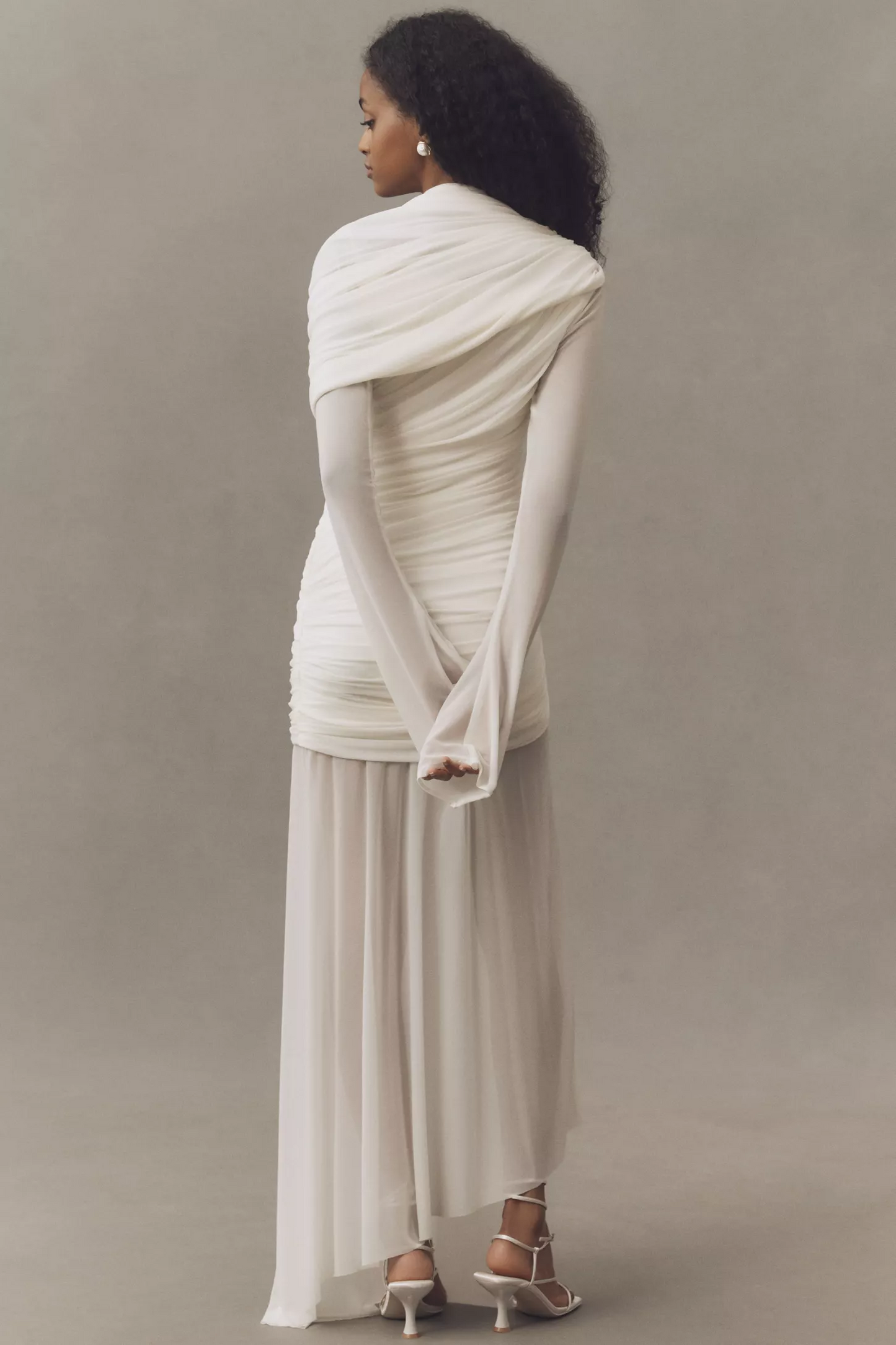 Isla Long-Sleeve Draped Sheer Maxi Dress