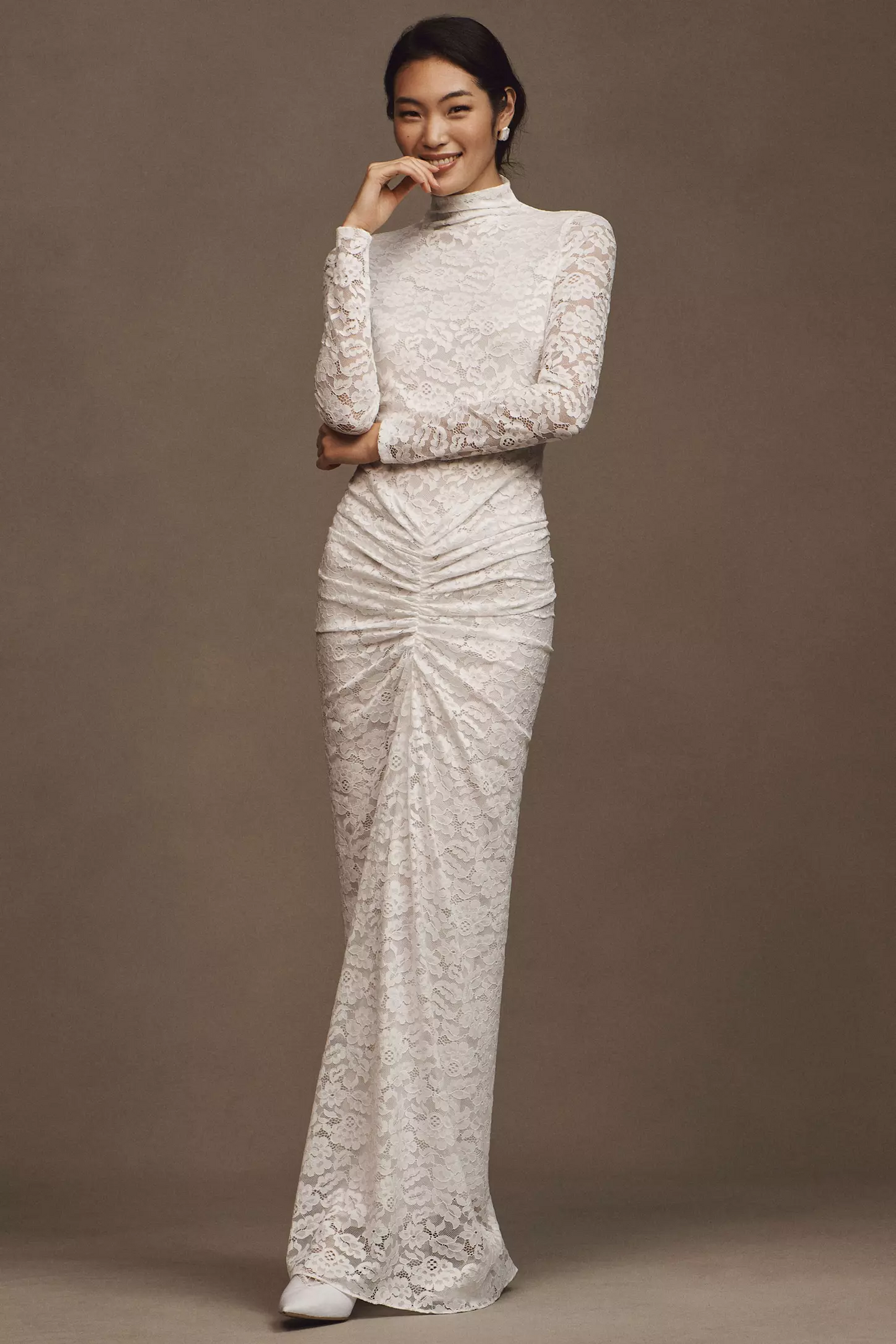 Ruched Lace Maxi Dress