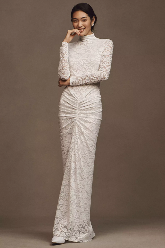 Ruched Lace Maxi Dress