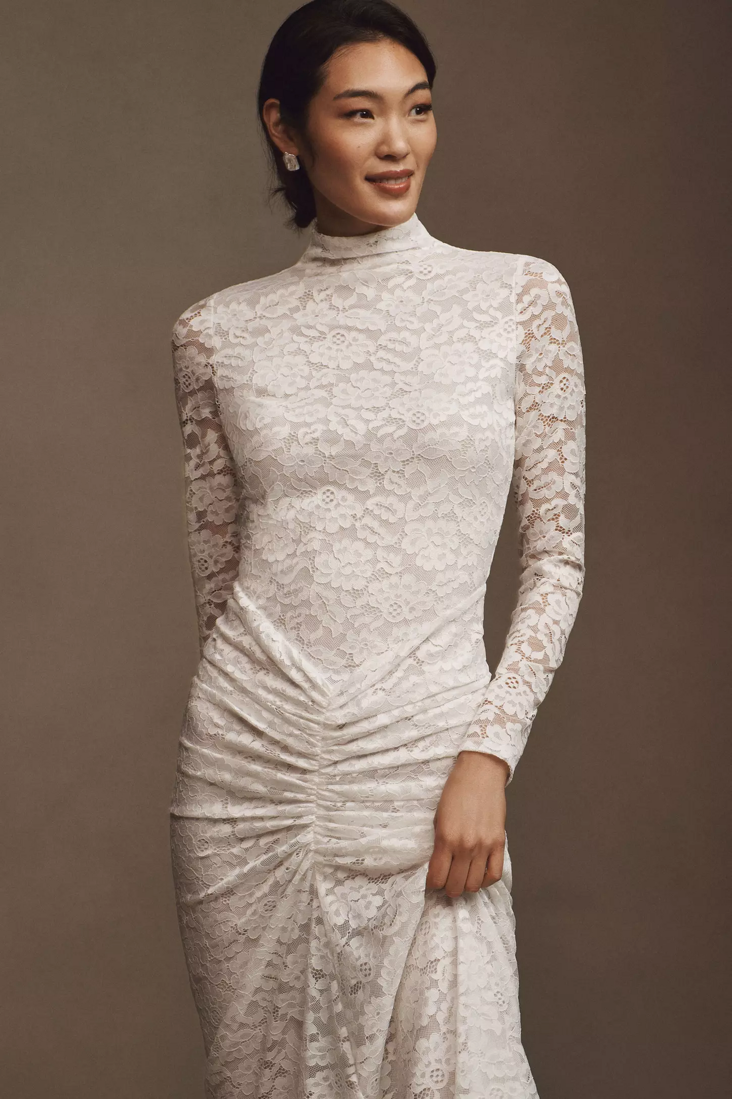Ruched Lace Maxi Dress