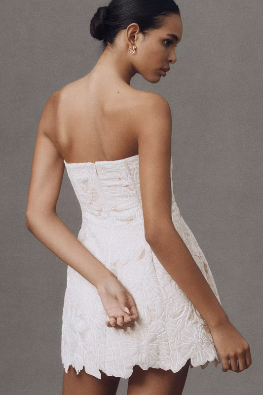 Strapless Velvet Floral Mini Dress