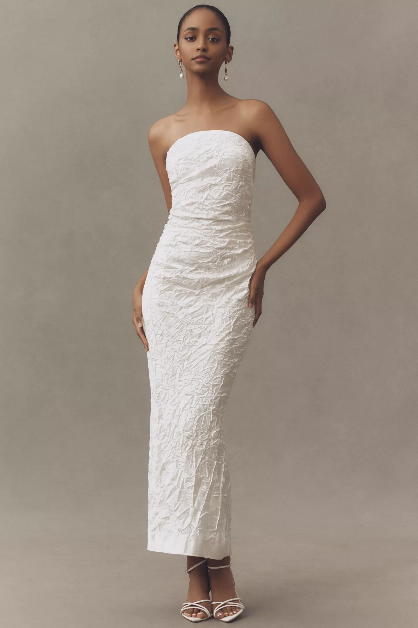 Crinkled Satin Midi Dress