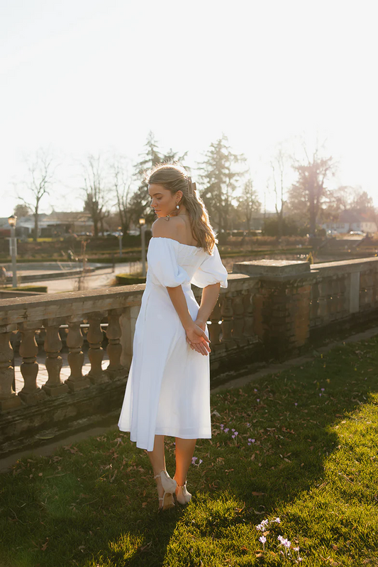 Off Shoulder Poplin Midi Dress