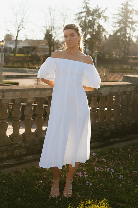 Off Shoulder Poplin Midi Dress