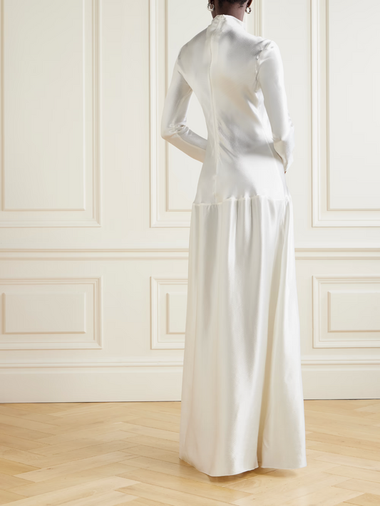 Pleated Satin Maxi Dress