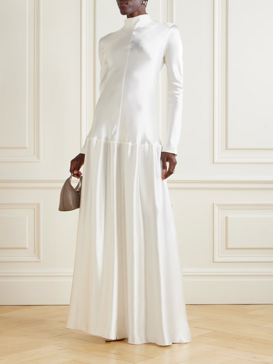 Pleated Satin Maxi Dress