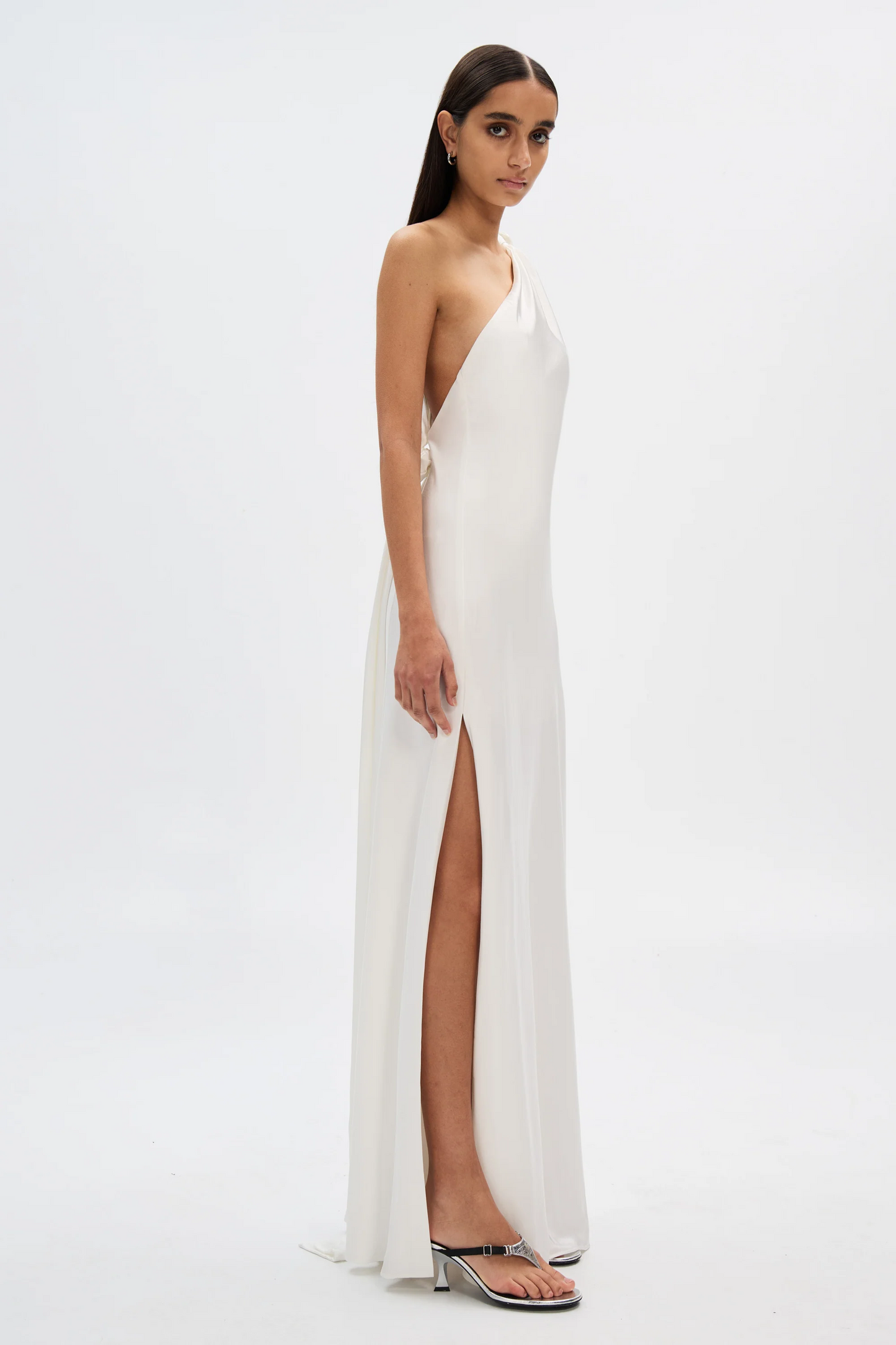 One Shoulder Satin Maxi Dress