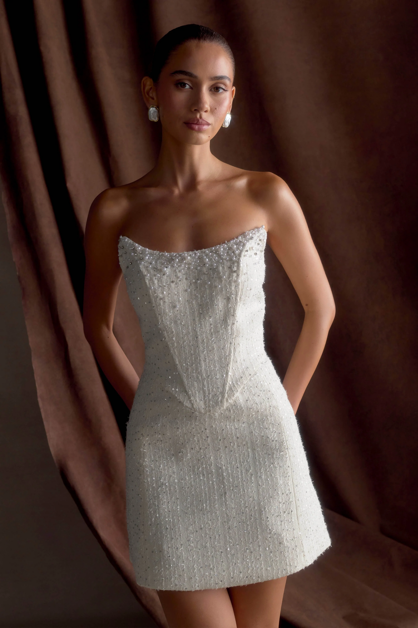 Strapless Corset Tweed Mini Dress