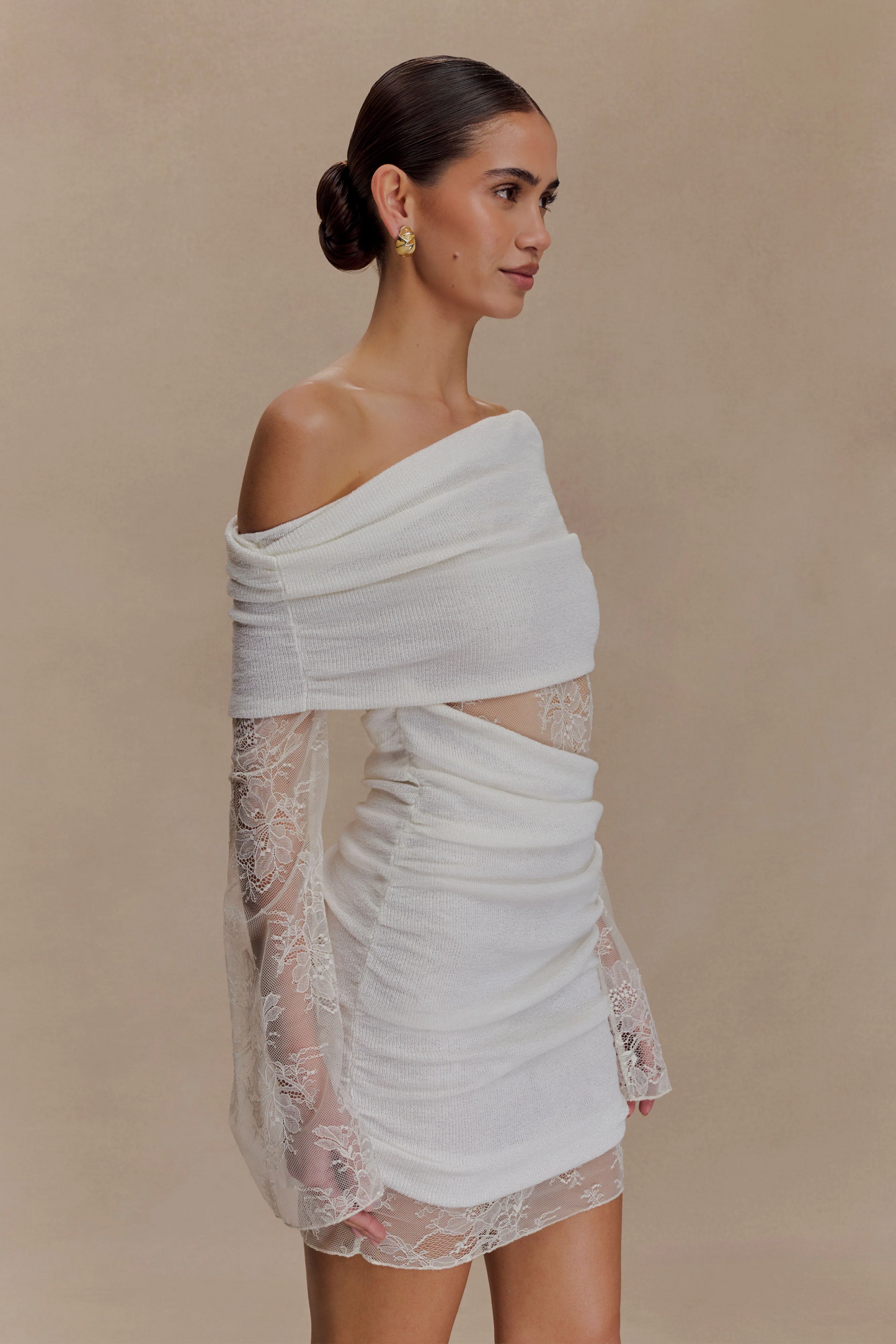 Long Sleeve Lace Knit Mini Dress