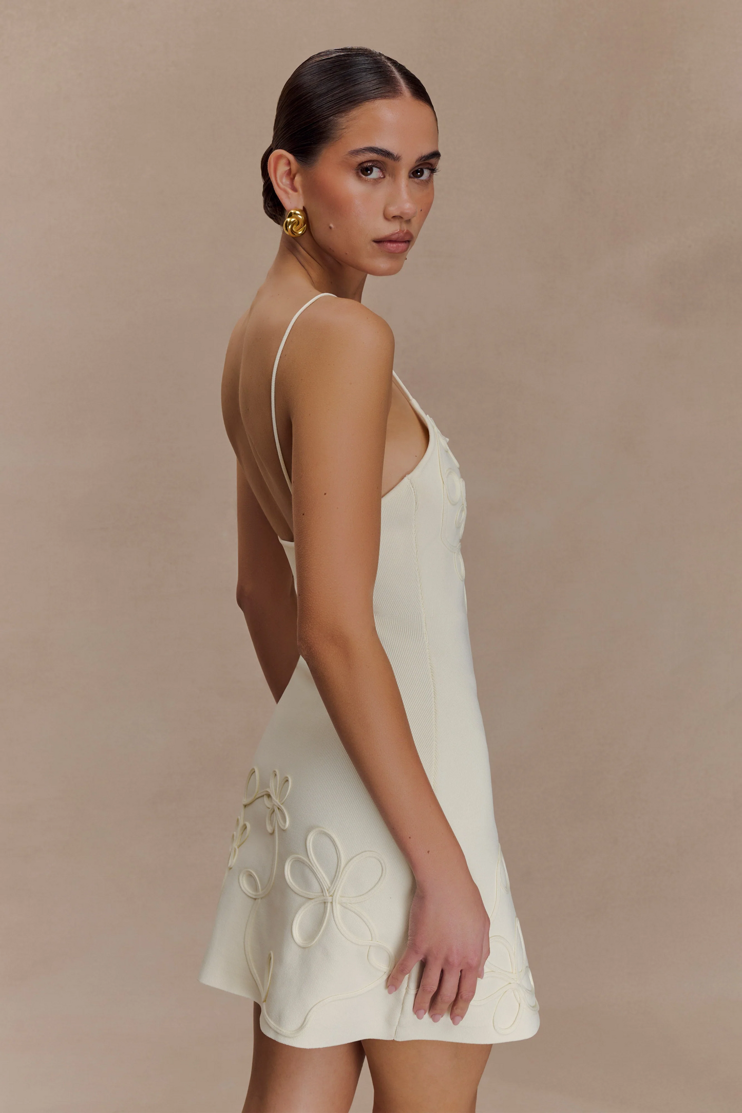 Embroidered Knit Mini Dress