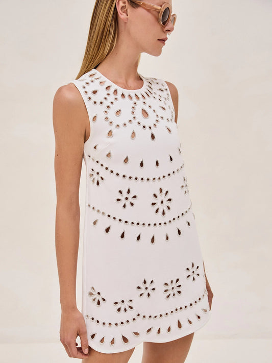 Eyelet Scallop White Dress