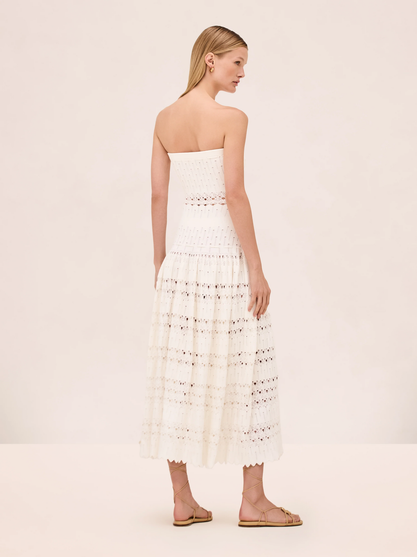 Strapless Knit Eyelet Midi Dress