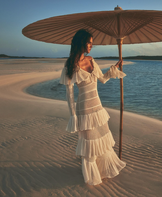 Off-Shoulder Ruffled Knit Dress