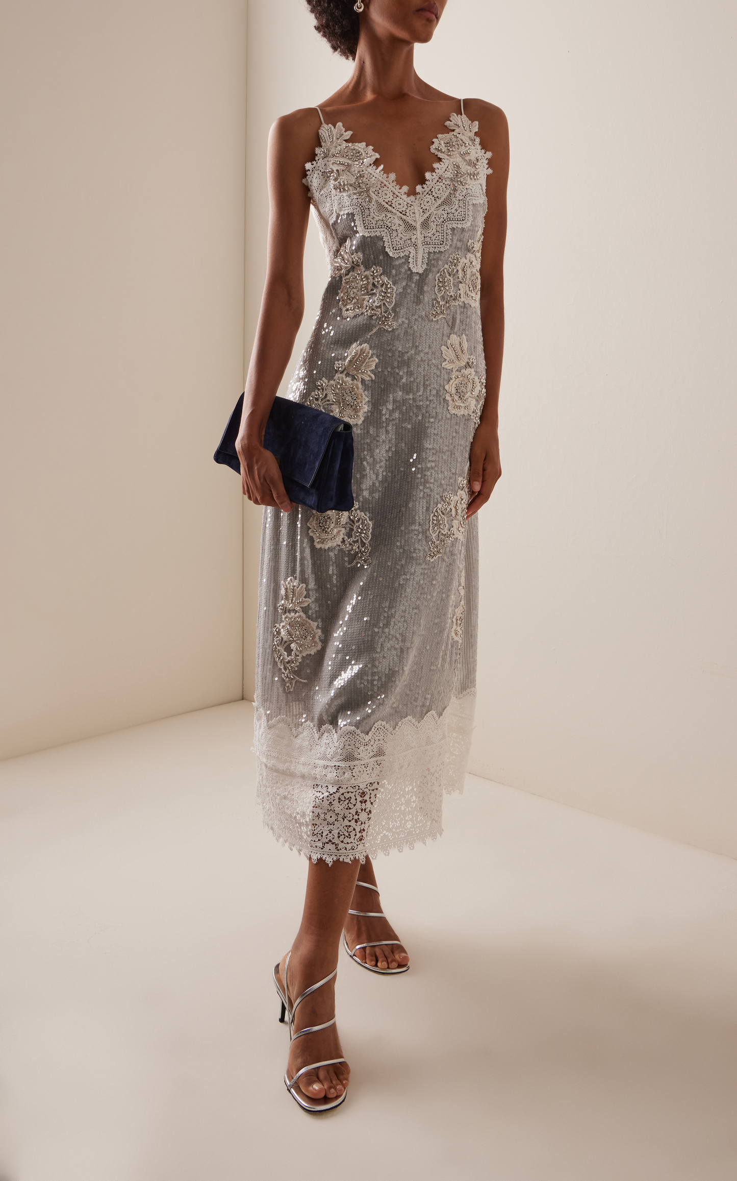 Light Blue Sequined Midi Dress