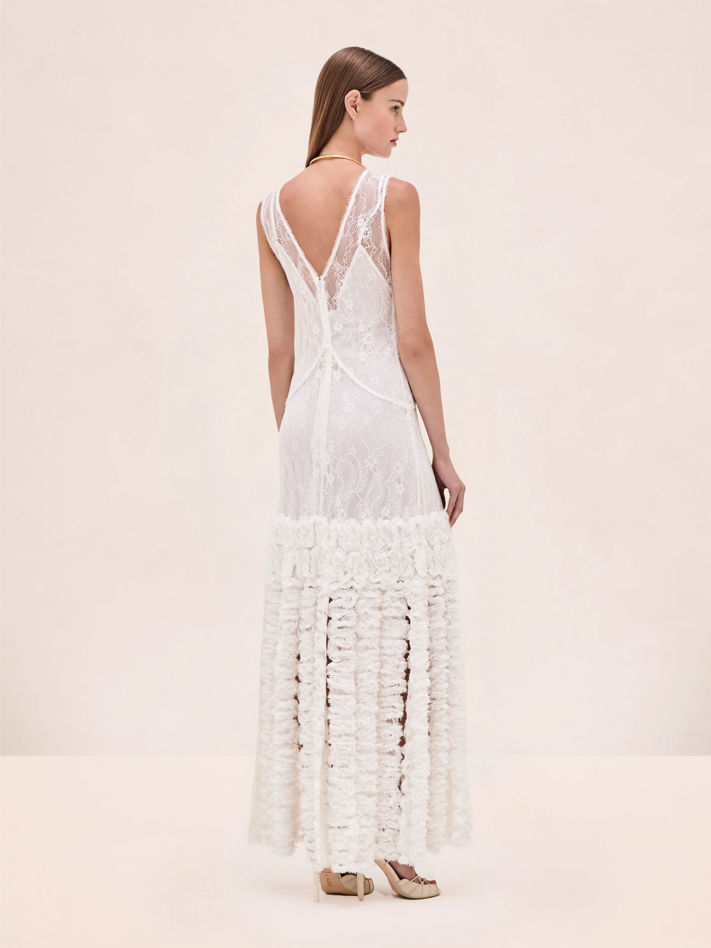 Lace Maxi Dress with Floral Fringe