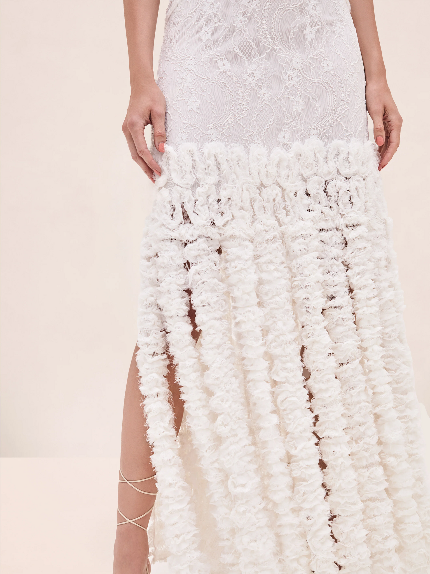 Lace Maxi Dress with Floral Fringe