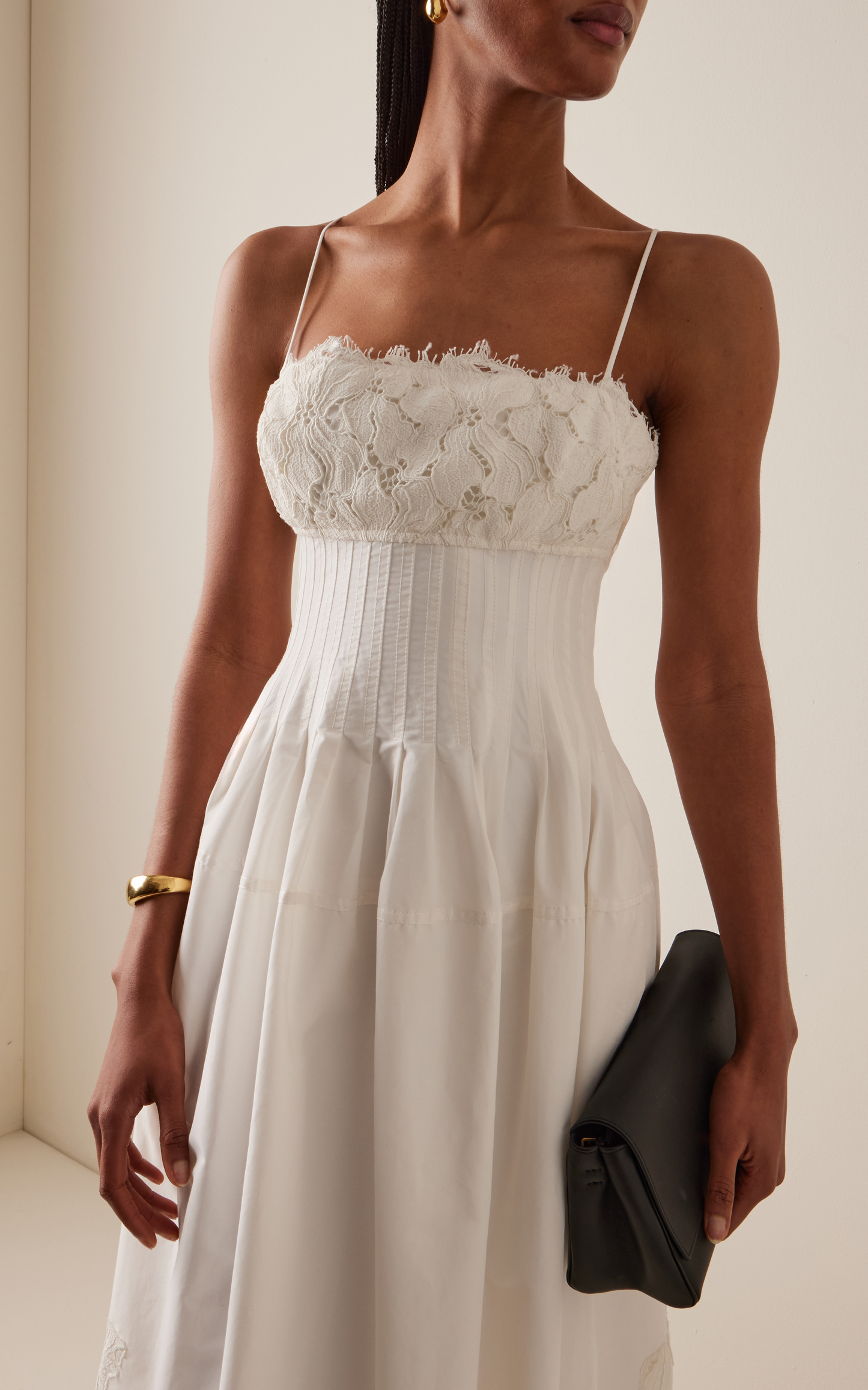 White Lace-Detailed Cotton-Blend Midi Dress