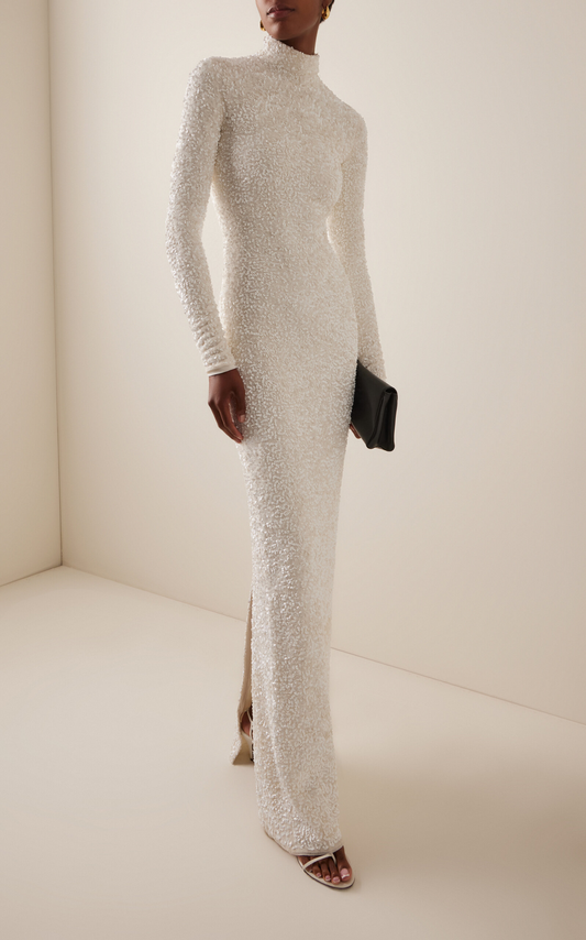 Sequined Turtleneck Maxi Dress