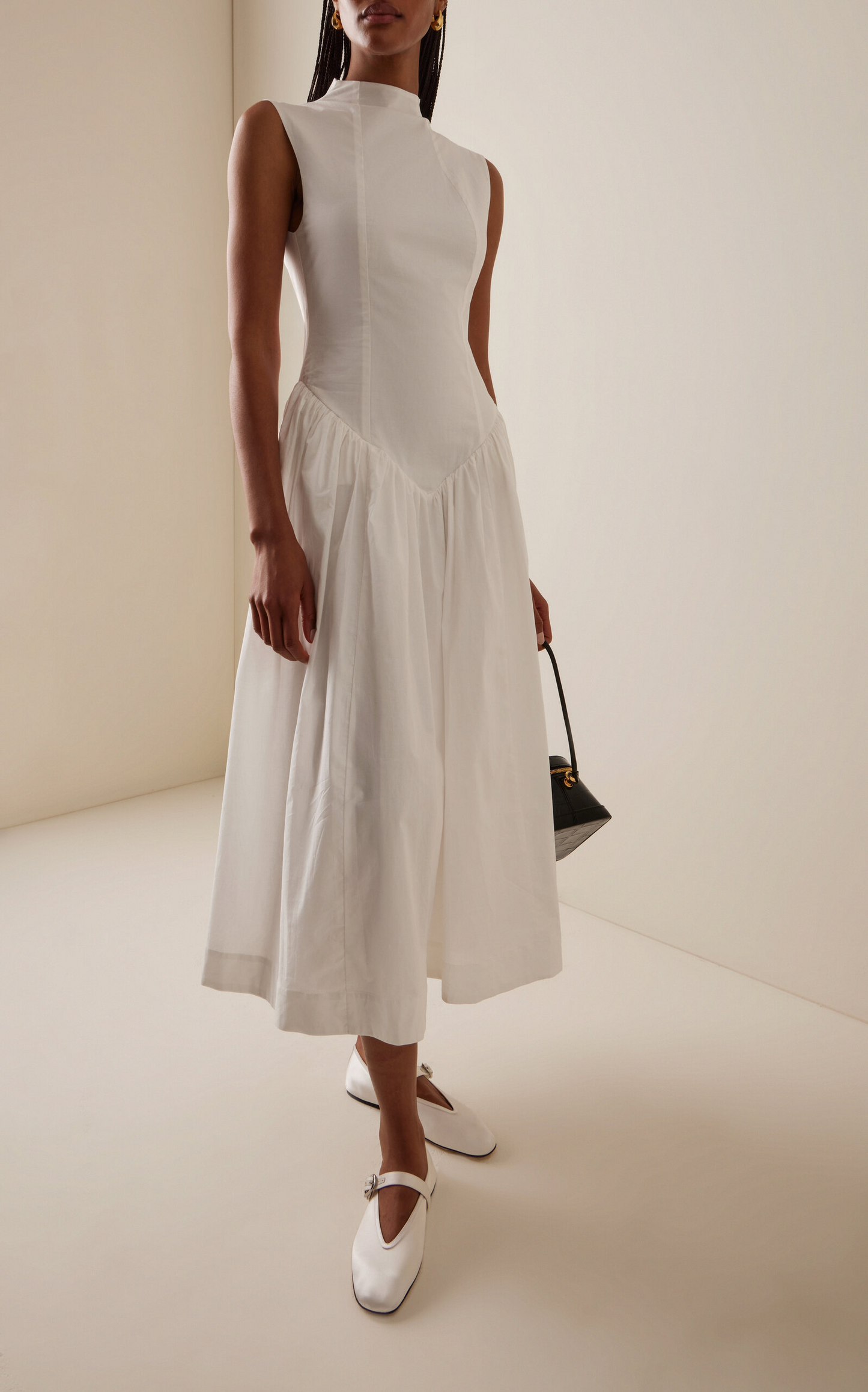 High Neck Cotton Midi Dress