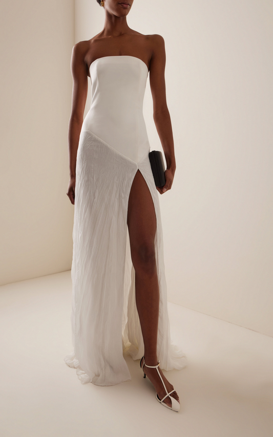 Satin-Chiffon Sheer Maxi Dress