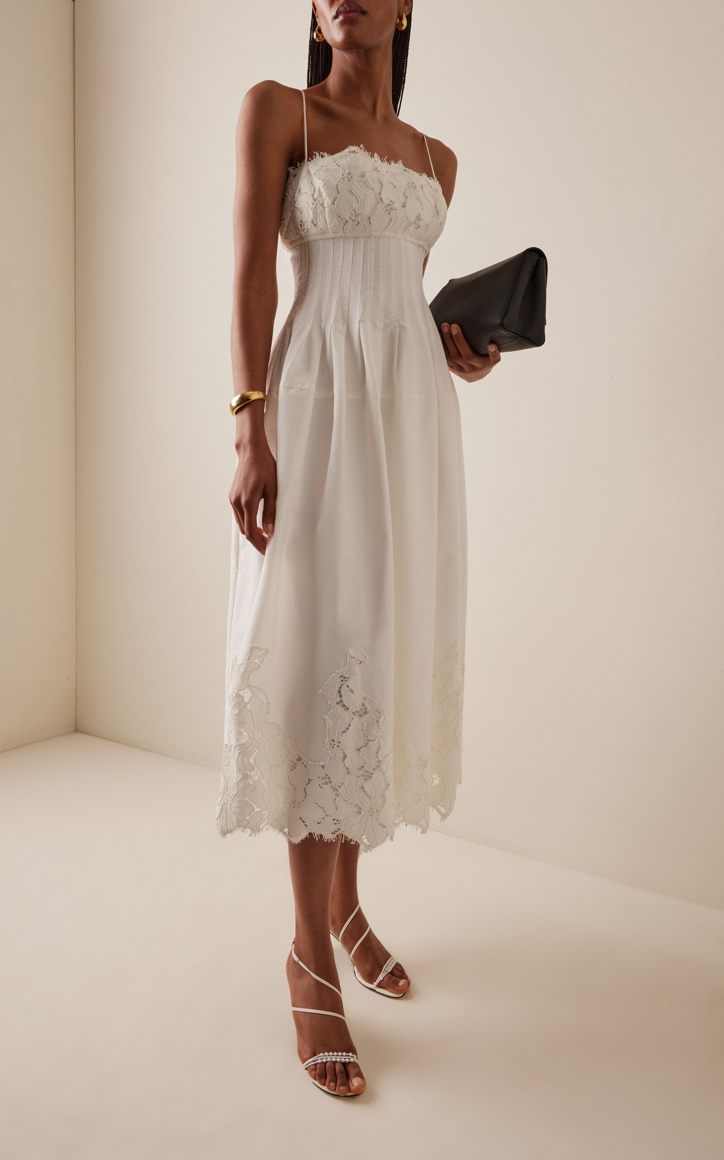 White Lace-Detailed Cotton-Blend Midi Dress