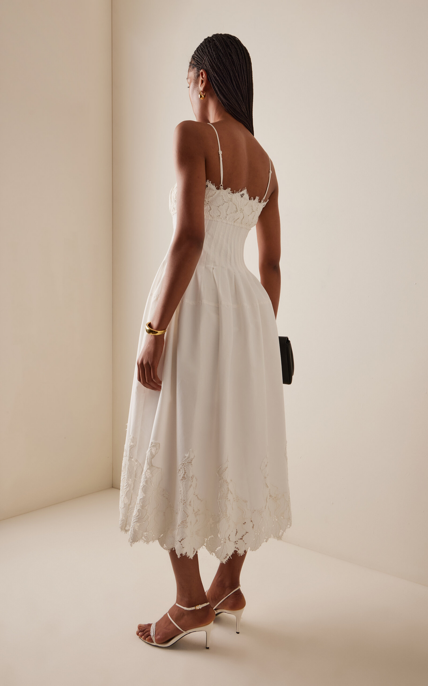 White Lace-Detailed Cotton-Blend Midi Dress