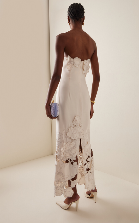 Floral-Appliquéd Crepe Maxi Dress