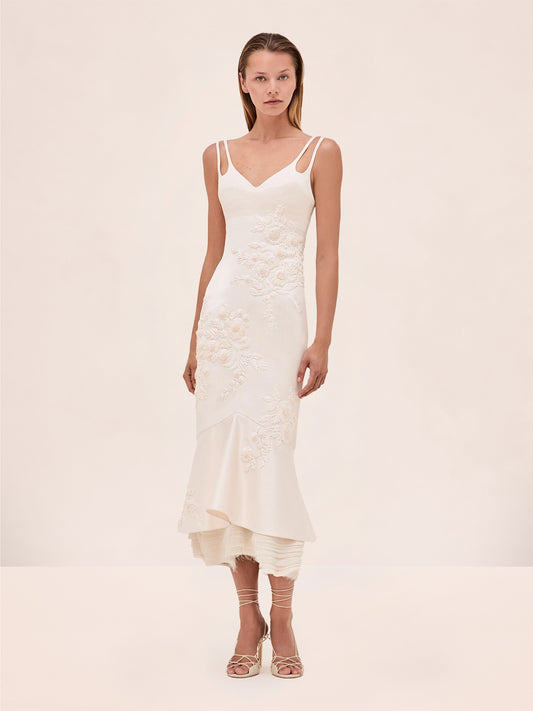 Floral Embroidered Fitted Midi Dress